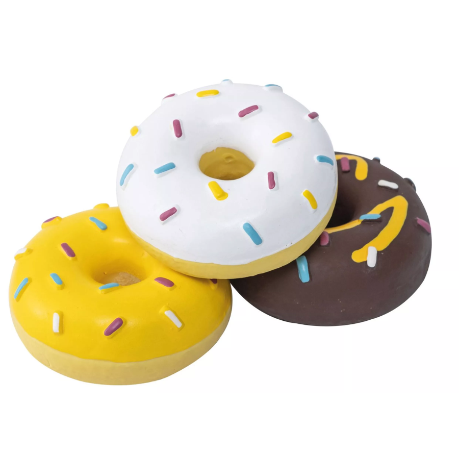 Quapas! Fun Donuts 3-delig – latex hondenspeelgoed met pieper (6,8×8,8 cm)