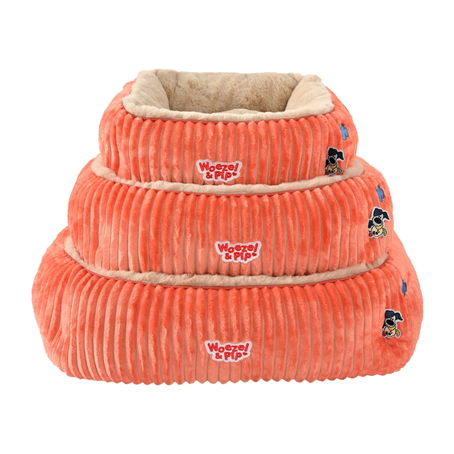 Woezel & Pip Divan Corduroy Vierkant Roze – Zachte Mand met Opstaande Rand (50 of 60 cm)
