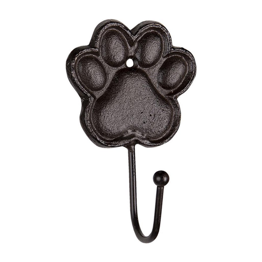 Clayre & Eef wandhaak pootafdruk bruin metaal – kapstokhaak/jashaak 6x5x12 cm voor hondenriem of jas