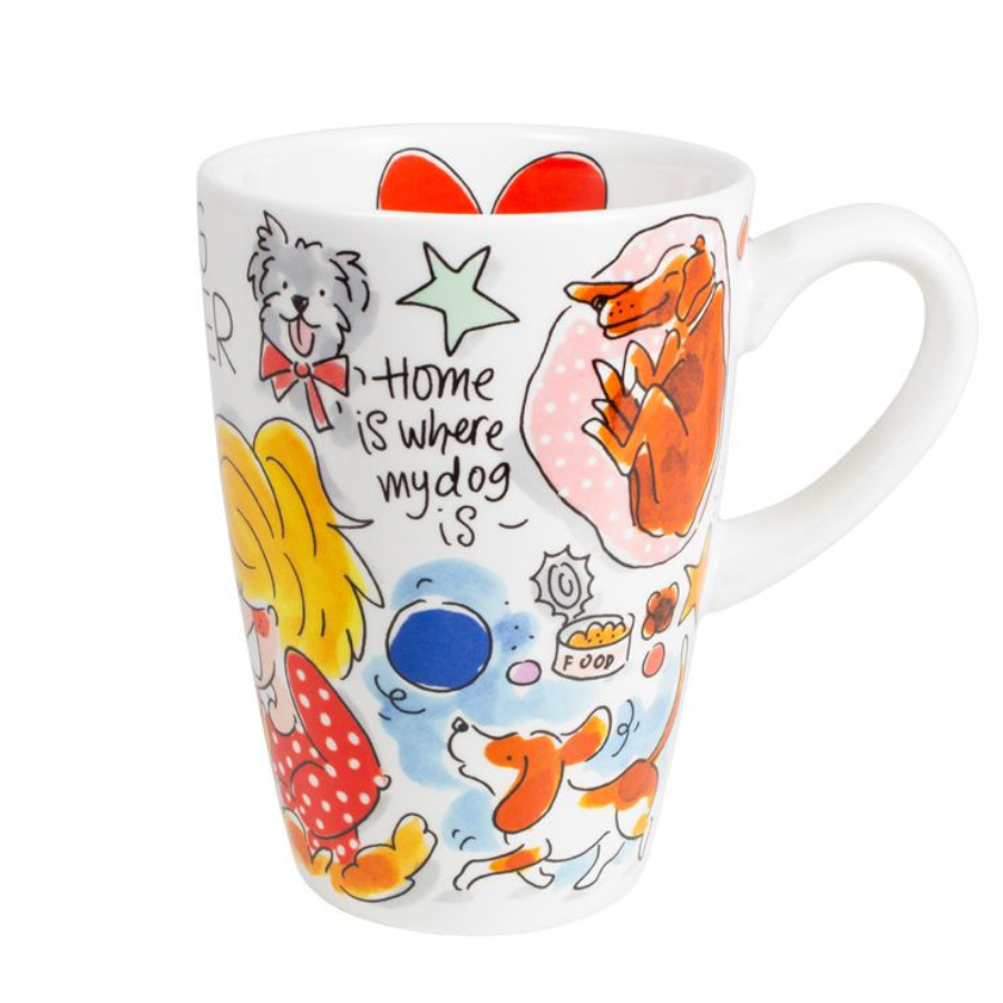 Blond Amsterdam XL beker Dog Lover 0,5L – grote mok met honden illustraties en tekst “Home is where my dog is”