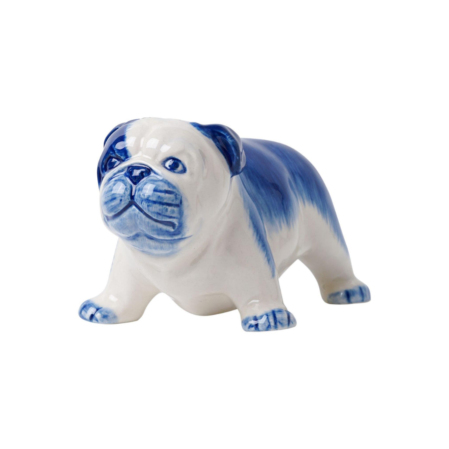 Heinen Delfts Blauw miniatuur bulldog – handgeschilderd Delfts blauw keramiek beeldje – 3 cm of 11 cm