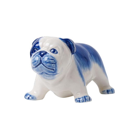 Heinen Delfts Blauw miniatuur bulldog – handgeschilderd Delfts blauw keramiek beeldje – 3 cm of 11 cm