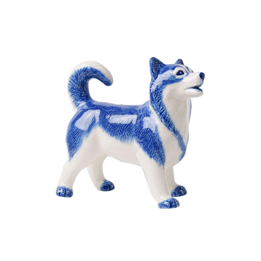 Heinen Delfts Blauw Miniatuur Husky – Handgeschilderd Keramiek (3 cm)