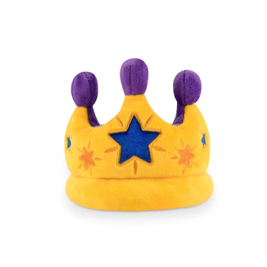 P.L.A.Y. Canine Crown pluche kroon hondenspeelgoed – met pieper, knispergeluid en ingenaaid flostouw (Party Time)