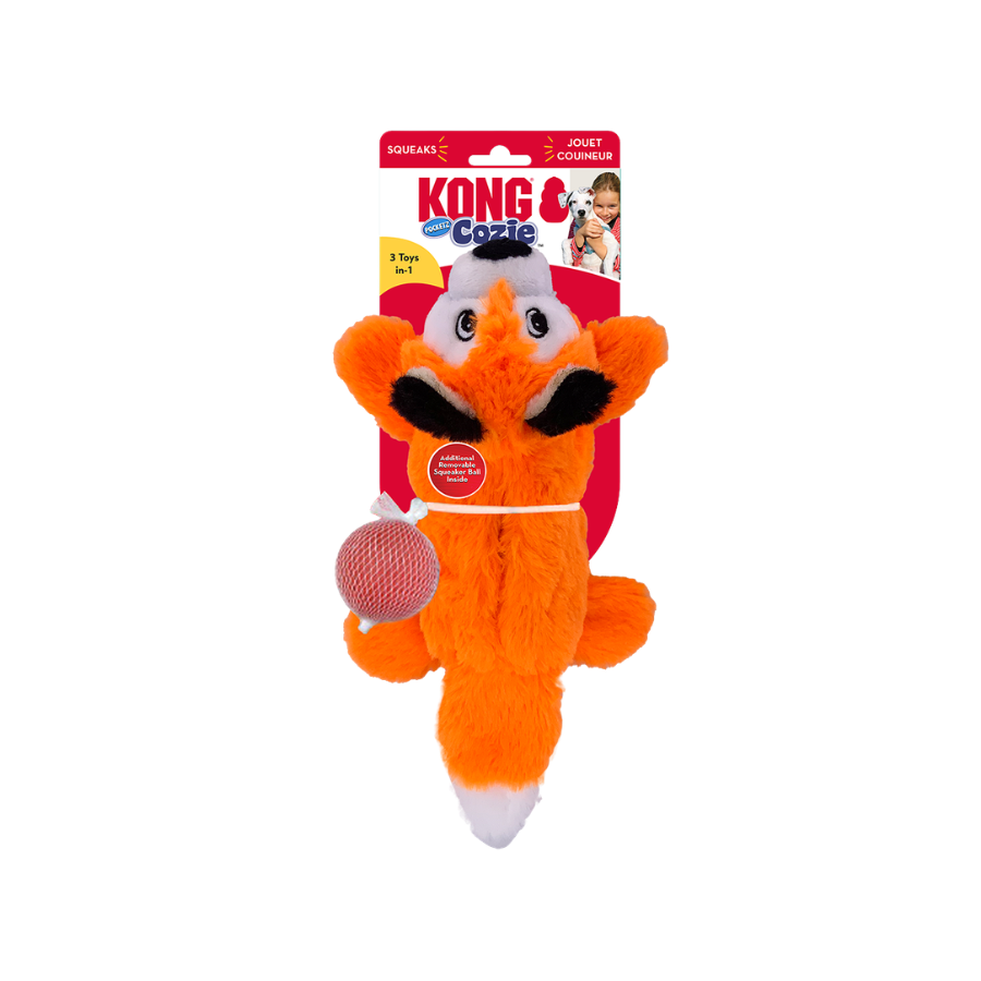 KONG Cozie Pocketz Vos M Hondenspeeltje met Verwijderbare Piepballen