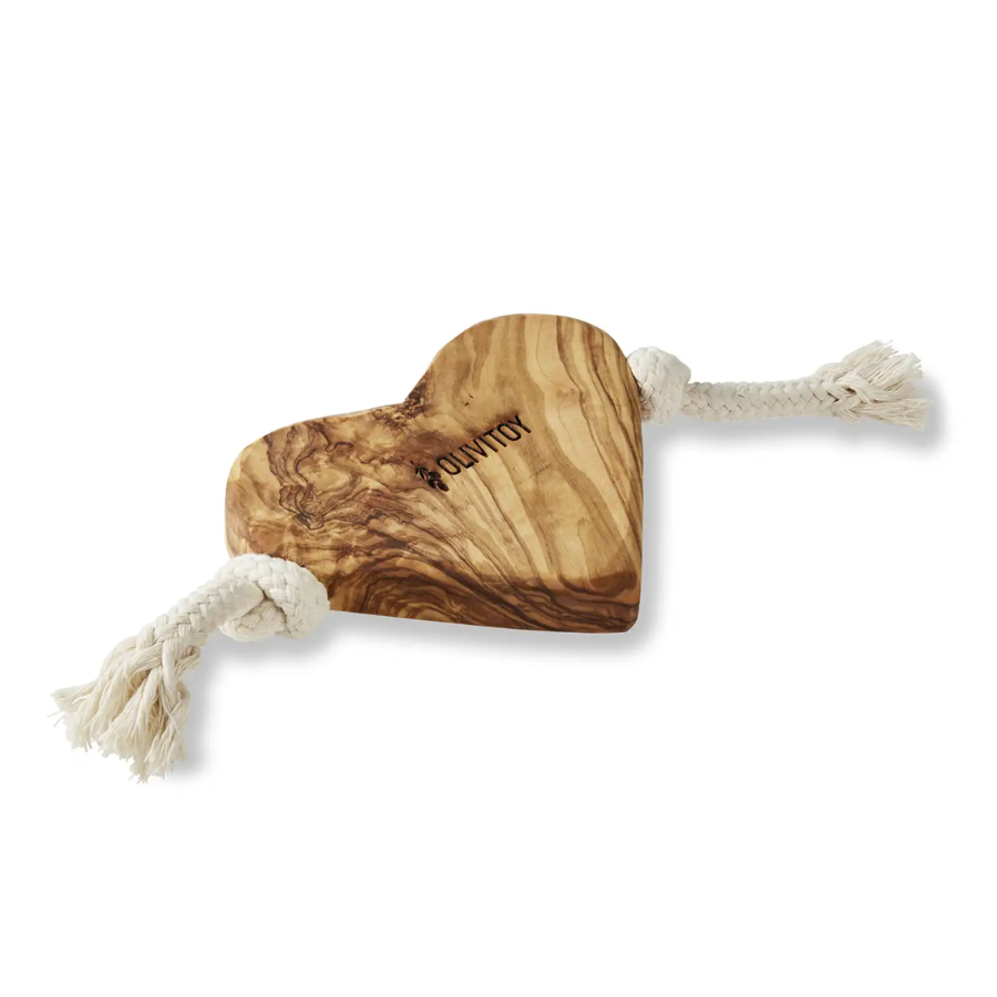 Olivi Heart with Rope Natuurlijk Houten Kauwspeeltje voor Honden