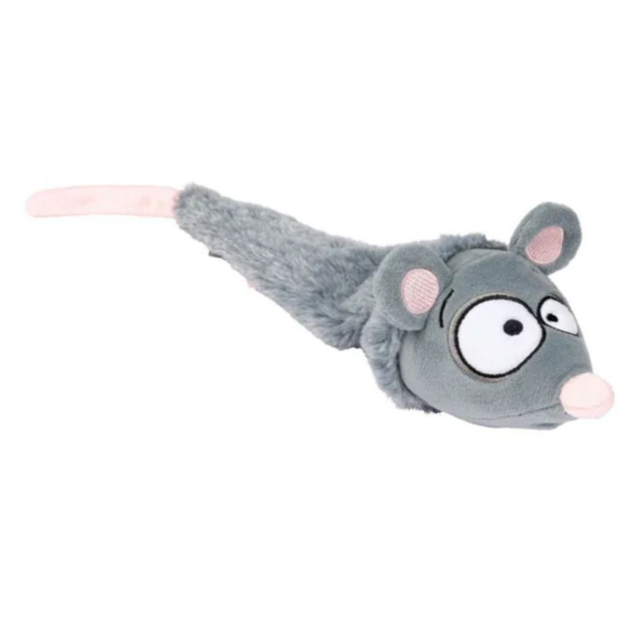 FuzzYard The Yeetz Rack Off Rat pluche hondenspeeltje met pieper en verzwaarde kop.