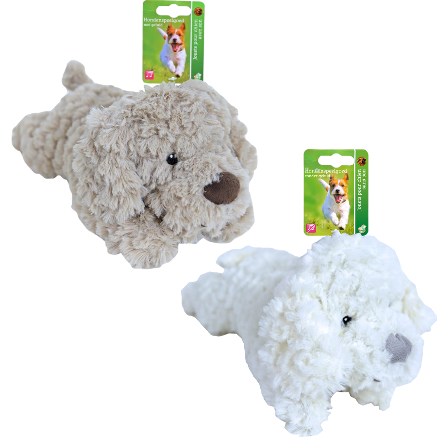 Boon pluche hond met piep hondenspeeltje van zacht pluche, 34 cm.