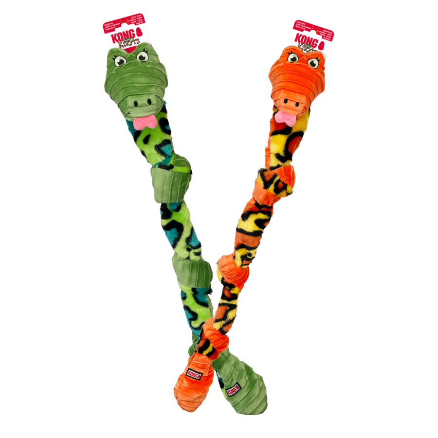 KONG Knots Snake hondenspeeltje met inwendig geknoopt touw en pieper, maat M/L.