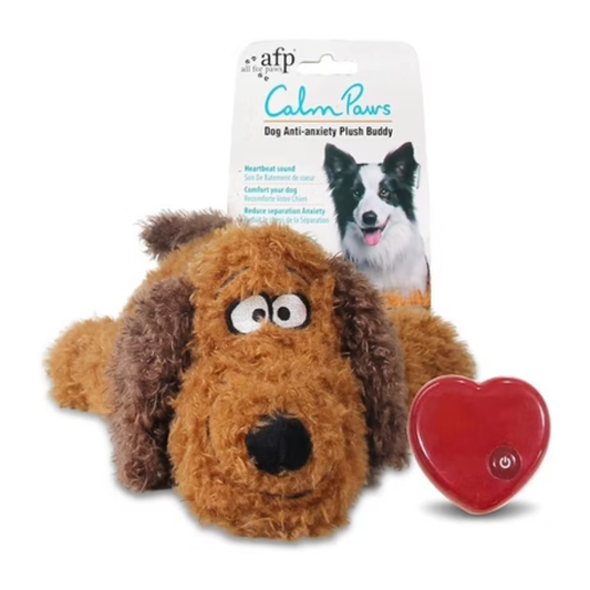 AFP Calm Paws Dog Anti-Anxiety Plush Buddy kalmerende puppyknuffel met hartslag en zachte knuffelvorm.