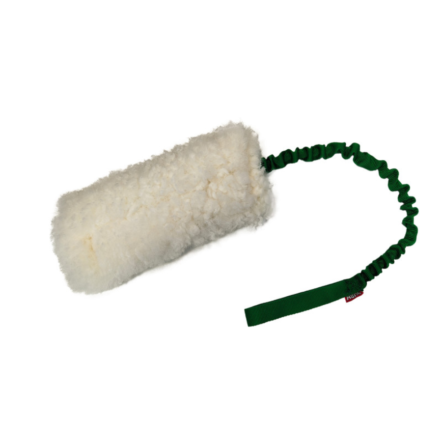 BUBA trekspeeltje van echte schapenvacht met bungee handvat voor honden, 91 cm.