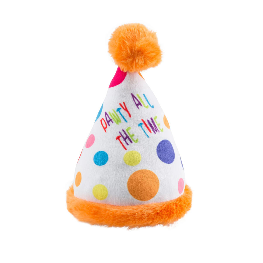 Haute Diggity Dog Happy Birthday Pawty Hat hondenspeeltje van pluche met pieper.