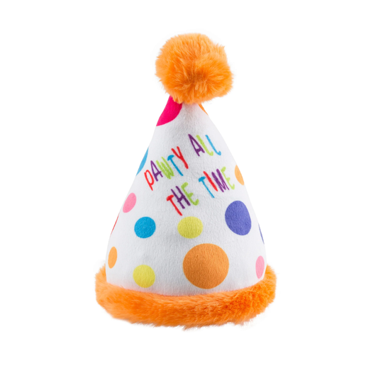 Haute Diggity Dog Happy Birthday Pawty Hat hondenspeeltje van pluche met pieper.