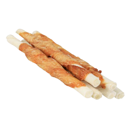 Trixie Denta Fun roll met kip 12 cm – kauwsnack van runderhuid met 34% kip (11 g)