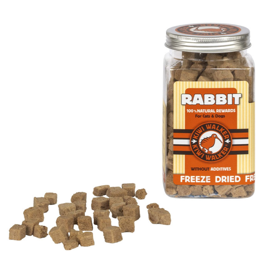 Kiwi Walker konijnenblokjes 75g – gevriesdroogde snack voor hond en kat (100% konijn)