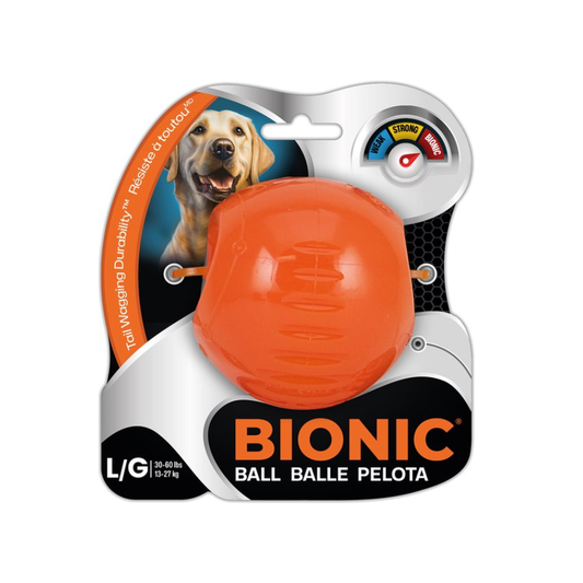 BIONIC Ball L 8cm oranje – duurzame rubber hondenbal met treat pocket (drijvend en stuiterend)