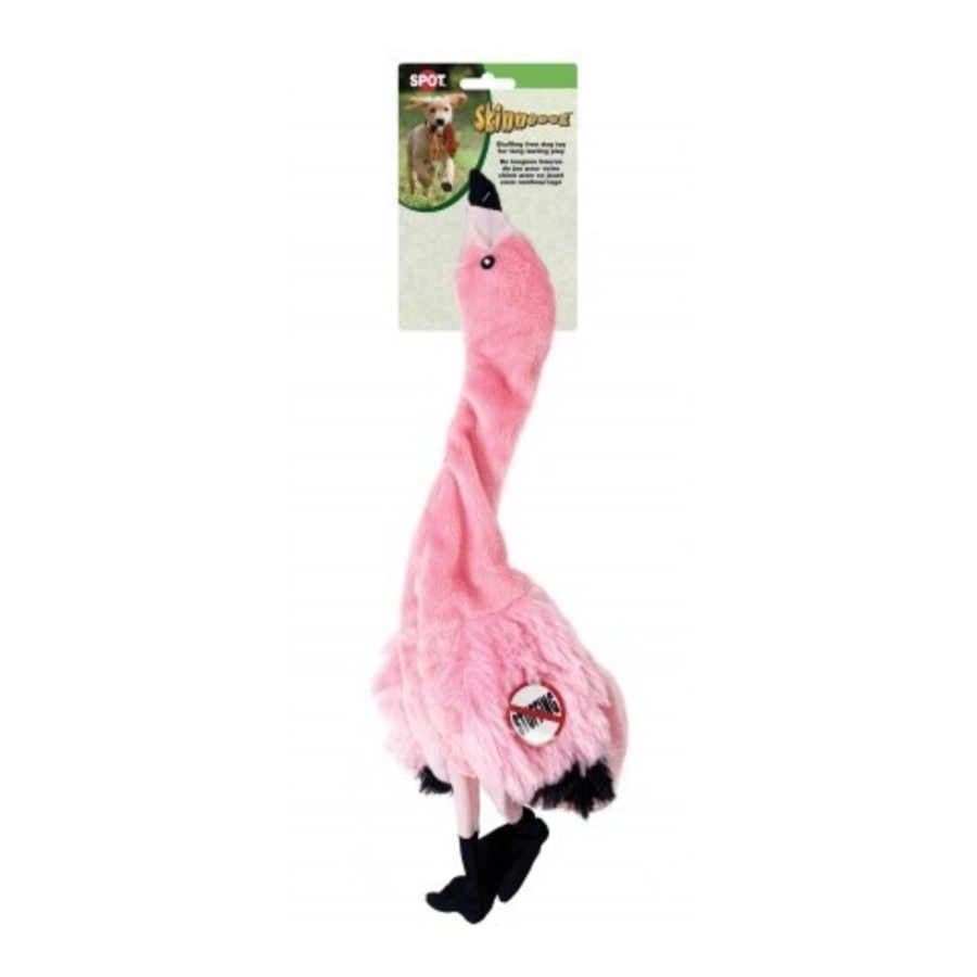 Skinneeez Plush Flamingo large hondenspeeltje zonder vulling met piepers in hoofd en staart