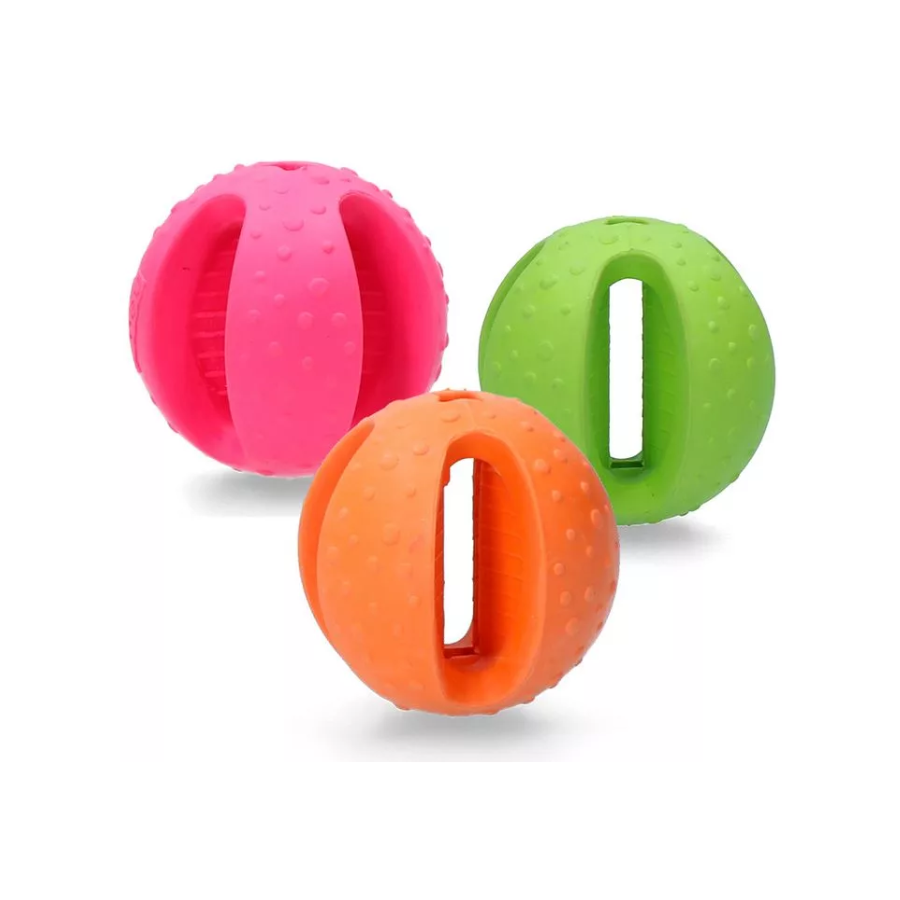 Dog Comets Polaris hersenwerk bal 6 cm – snackbal met compartimenten (kleur groen/oranje/roze)