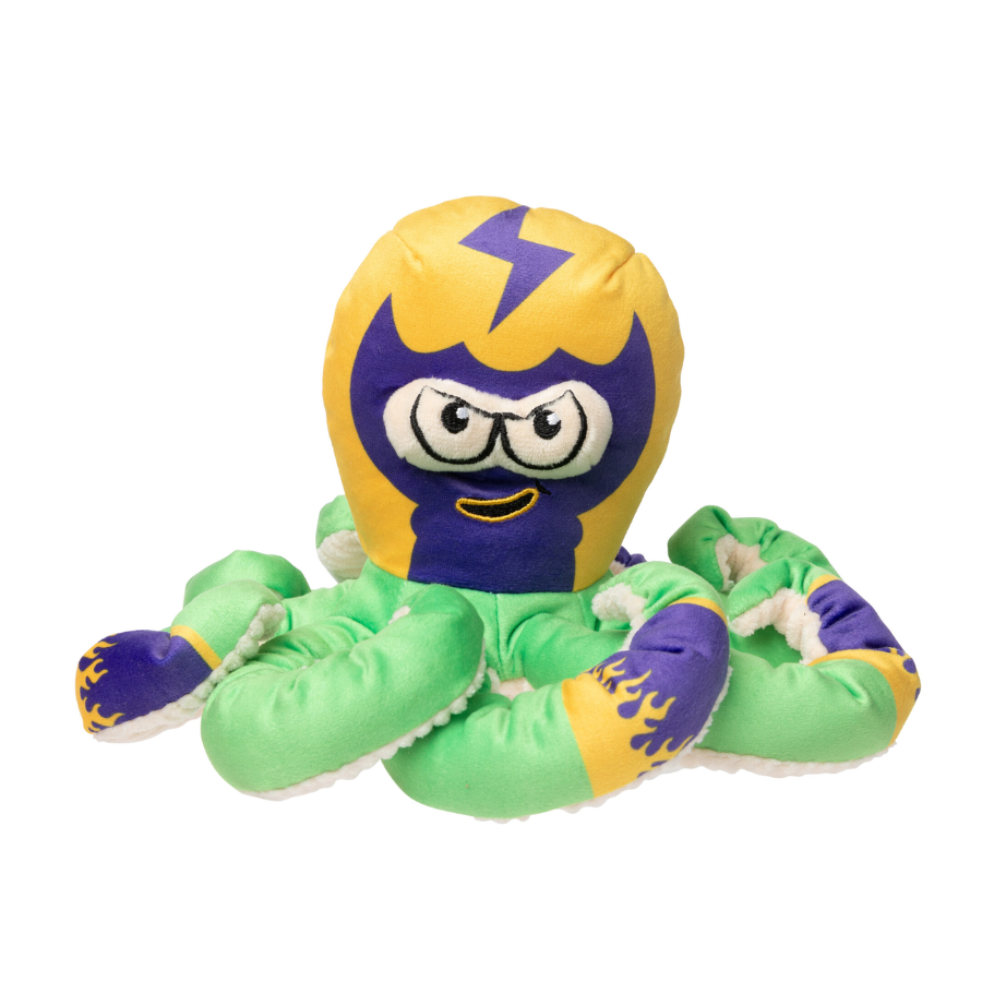 FuzzYard Octo-Pose Octo the Outrageous zacht hondenspeeltje in octopusvorm met elastische poten en pieper.