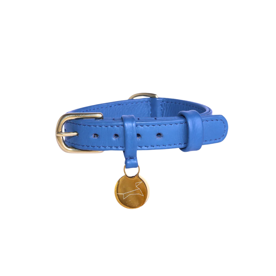 Hondenhalsband Luxe Leer met Naam Penning – Klassiek (Denim Blue)