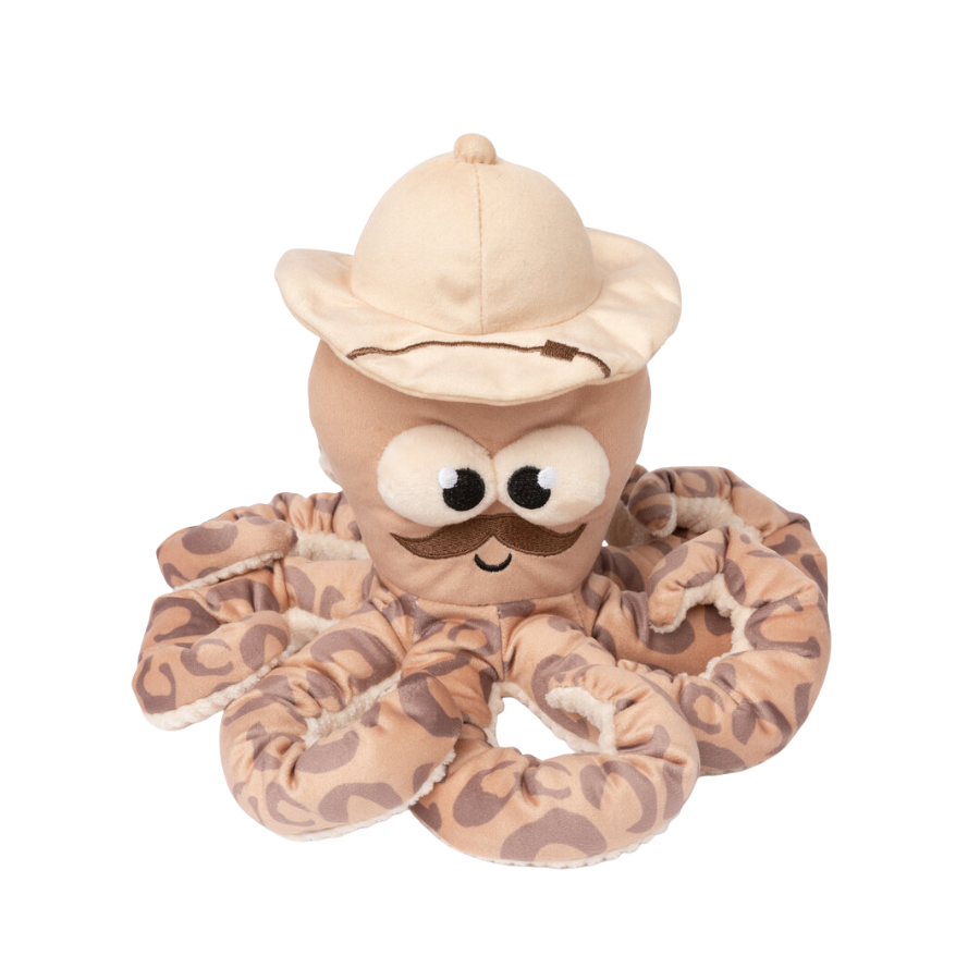 FuzzYard Octo-Pose Sir David Octoborough zacht hondenspeeltje in octopusvorm met elastische poten en pieper.