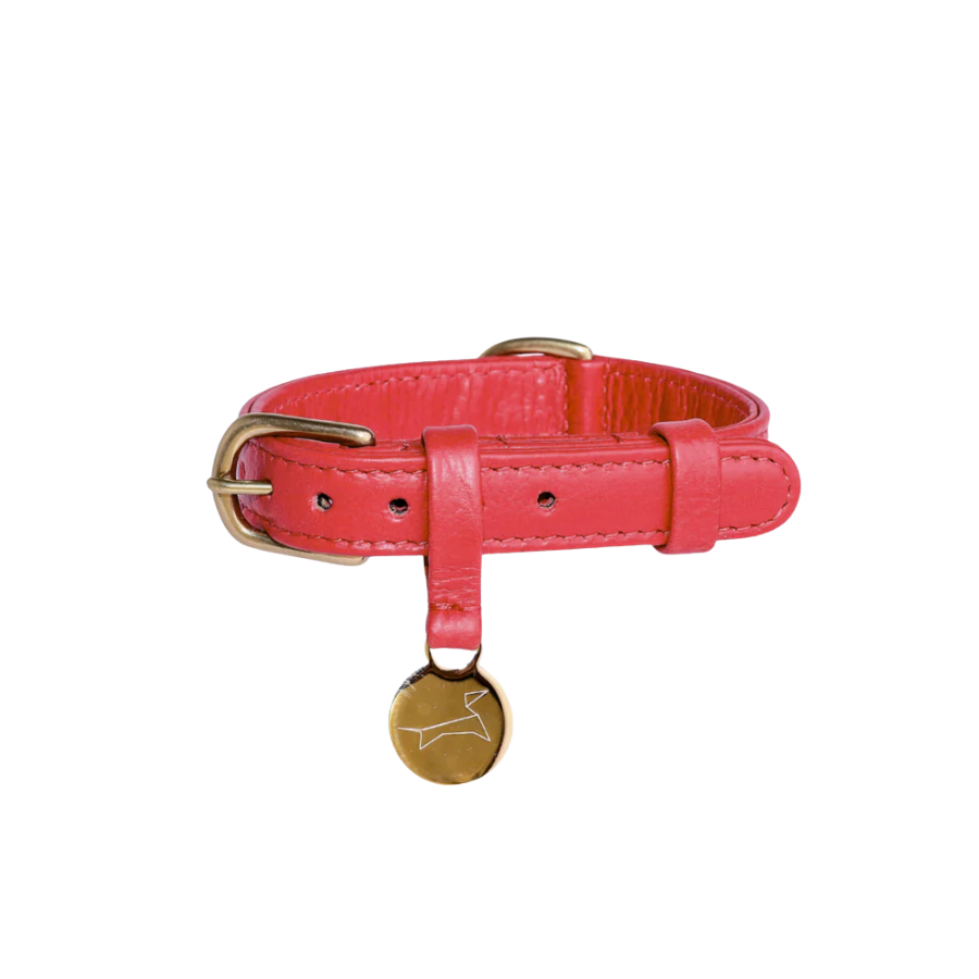 Hondenhalsband Luxe Leer met Naam Penning – Klassiek (Royal Red)