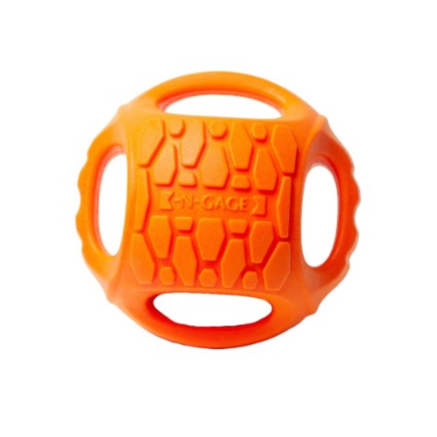 N-GAGE Hydro Handler oranje drijvende hondenbal met 4 handgrepen – apporteer- en trekspeelgoed (Ø10 cm regular / Ø15 cm jumbo)