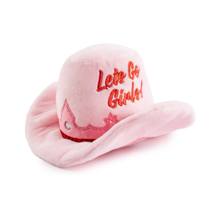 Haute Diggity Dog Pink Cowgirl Hat hondenspeeltje met pieper, knisper en roze cowgirlhoed design.