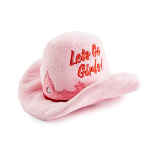 Haute Diggity Dog Pink Cowgirl Hat hondenspeeltje met pieper, knisper en roze cowgirlhoed design.