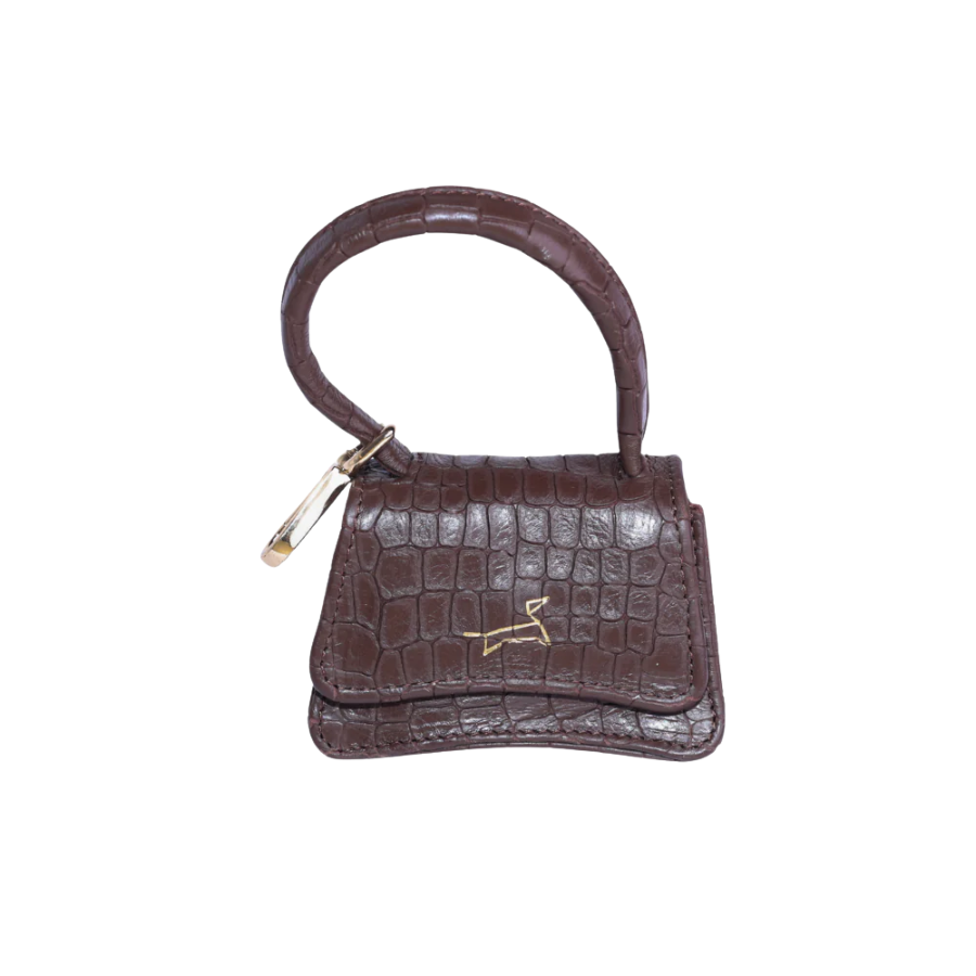 Mini Bag Croco Donkerbruin leren beloningstasje honden