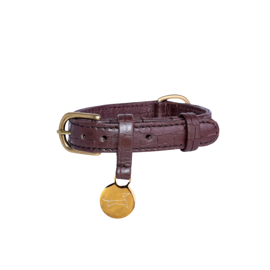 Hondenhalsband Luxe Leer met Naam Penning – Klassiek (Croco)