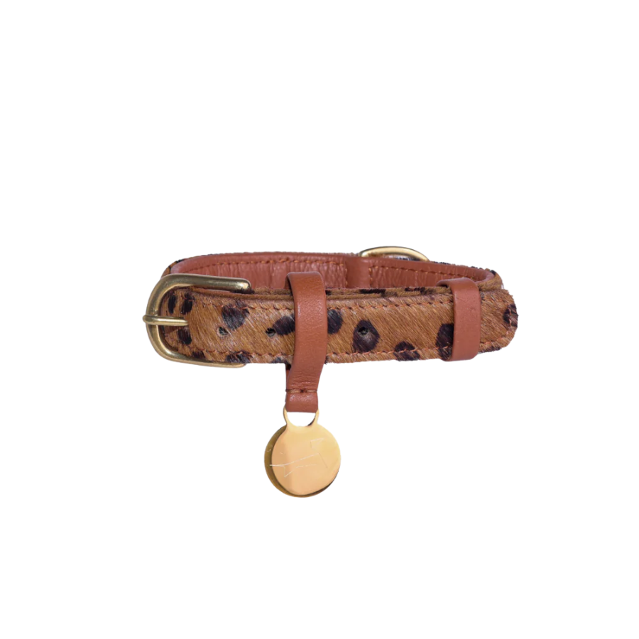 Hondenhalsband Luxe Leer met Naam Penning – Klassiek (Cheetah)