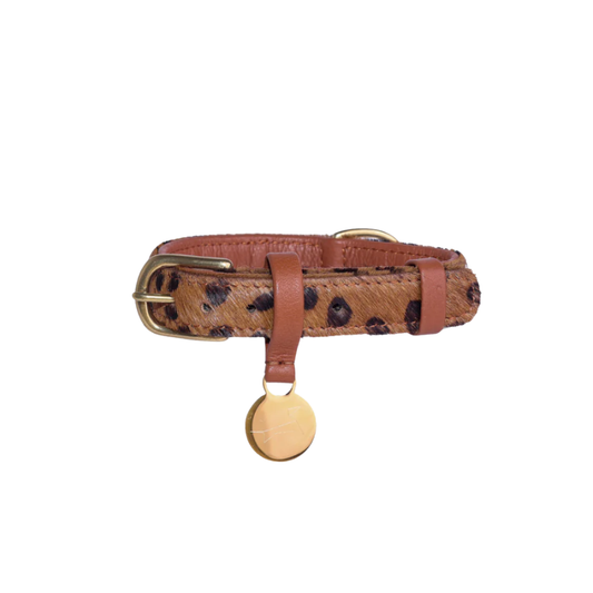 Hondenhalsband Luxe Leer met Naam Penning – Klassiek (Cheetah)