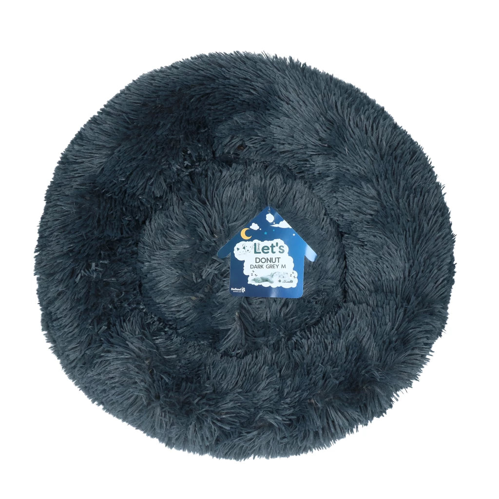 Let’s Sleep Donut donkergrijs – fluffy donut mand voor hond en kat met anti-slip bodem – maat M/L/XL/XXL