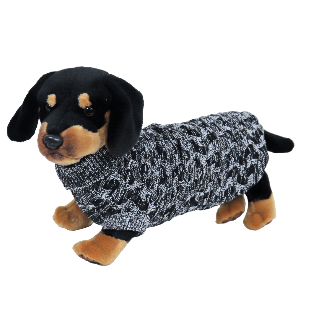 Boony Dog Fashion hondenkabeltrui Tangled antraciet/wit - warme gebreide trui voor kleine hond
