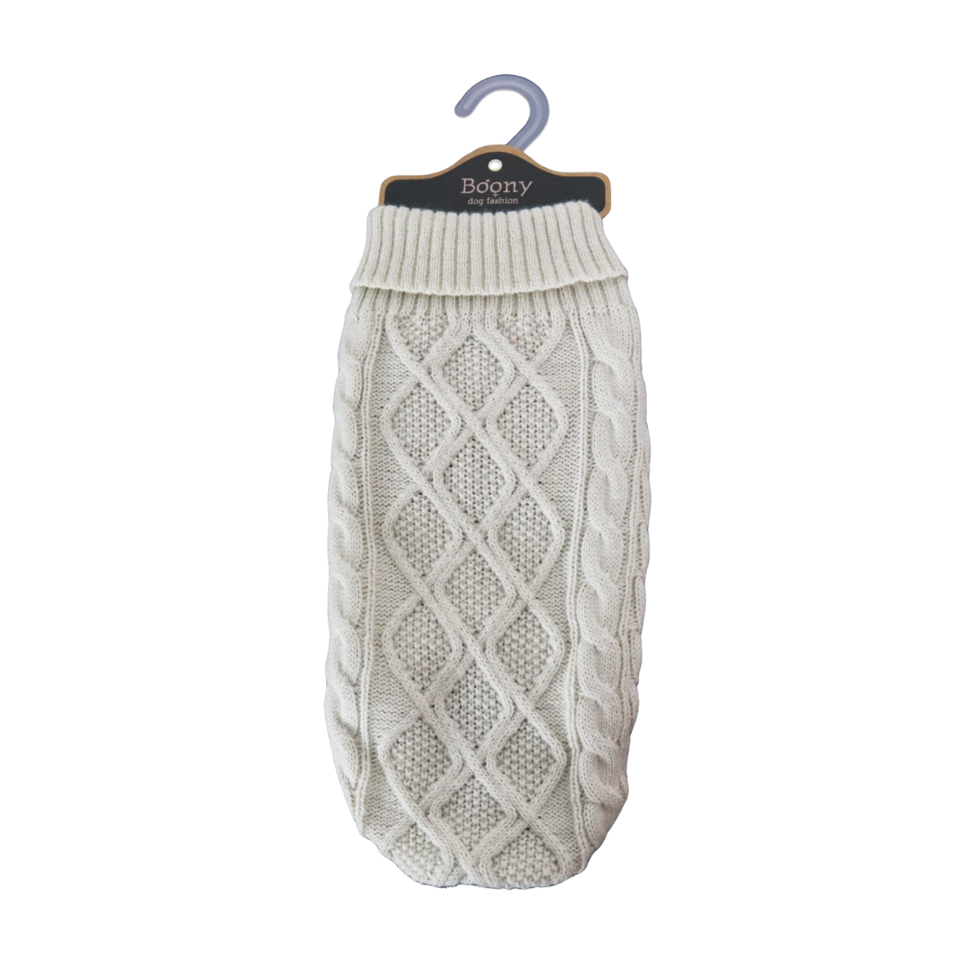 Boony hondenkabeltrui beige  – warme kabeltrui voor kleine hond