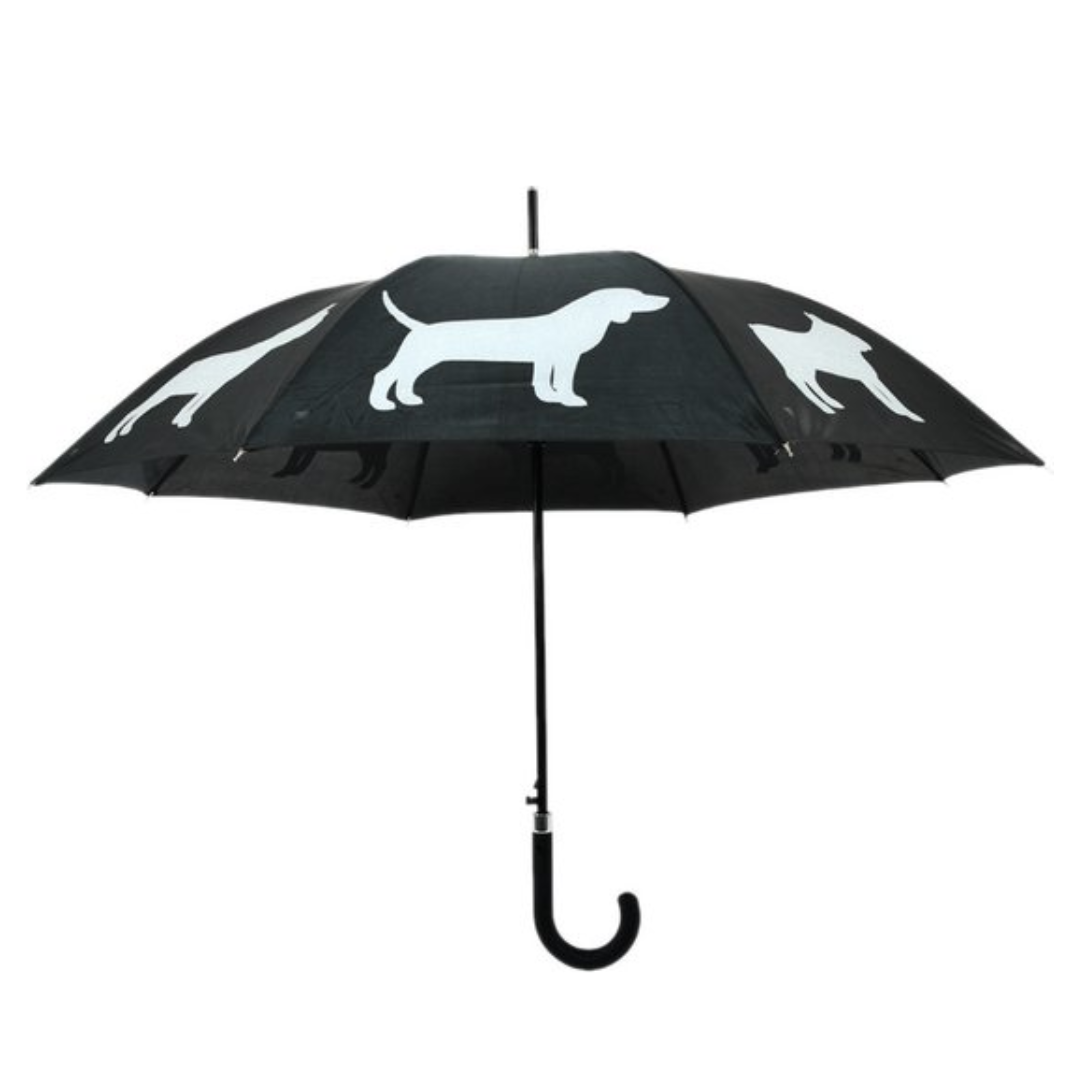 Zwarte paraplu met reflecterende hondenprints – Esschert Design, Ø 85 cm