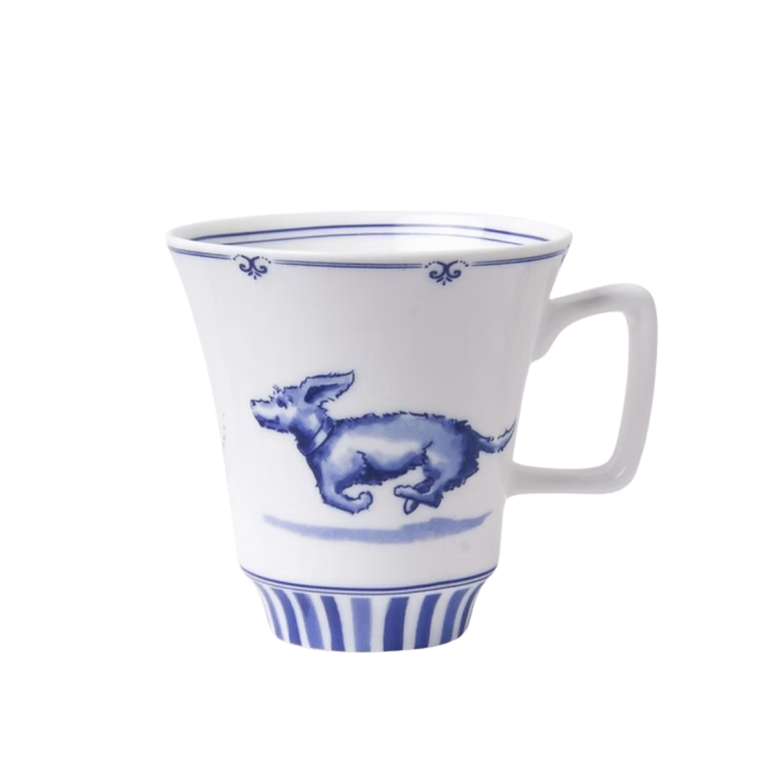 Heinen Delfts Blauw koffiemokje teckel Nhaan 145 ml – porseleinen mok met Delfts blauwe teckelprint