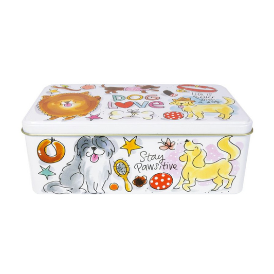 Blond Amsterdam bewaarblik Dog Love klein – blik met hondenillustraties 19,5x10,4x7 cm