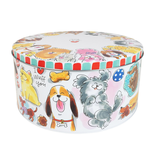 Blond Amsterdam rond bewaarblik hond 24 cm – Dier collectie koekblik met hondenillustraties