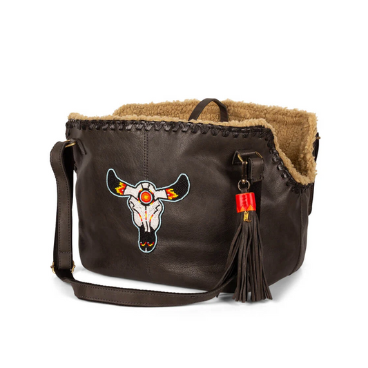 DWAM Bandit hondentas – antraciet leer met kralenornament