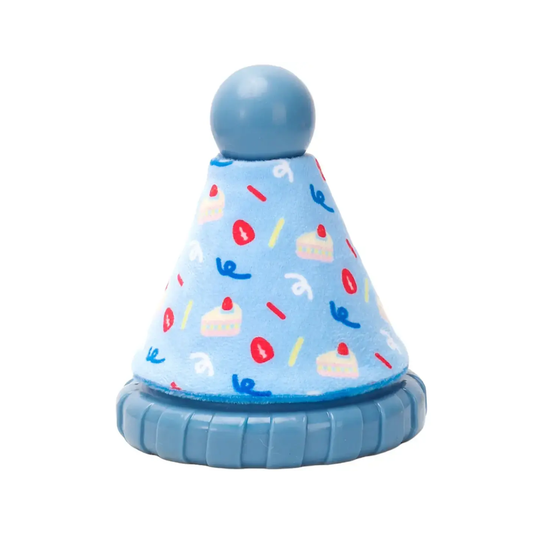 HugSmart Yappy Birthday Blue Party Hat hondenspeeltje – rubber met pluche sleeve en knisperpapier