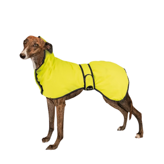 All-Weather Winterjas Geel hondenjas voor whippets en windhonden met fleecevoering