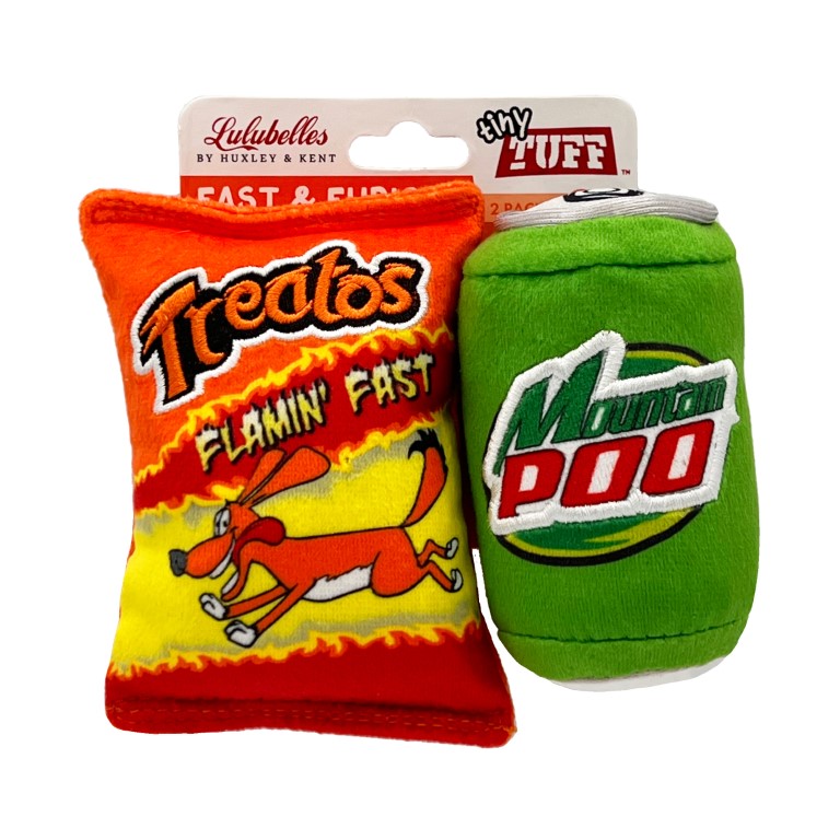Lulubelles Tiny Tuffs – Fast & Furious duo sneaky snack plushies met pieper & krinkel, versterkt met mesh