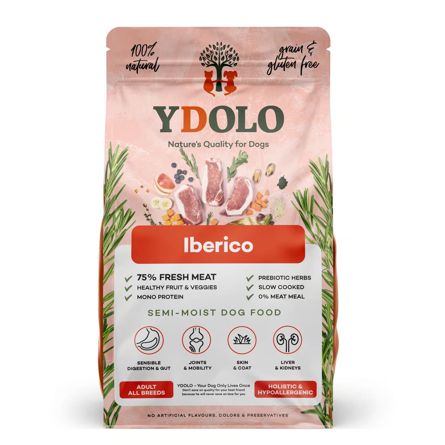 YDOLO Healthy & Pure Iberico – Semi-Moist Drooghondenvoer (2,5 kg & 10 kg)