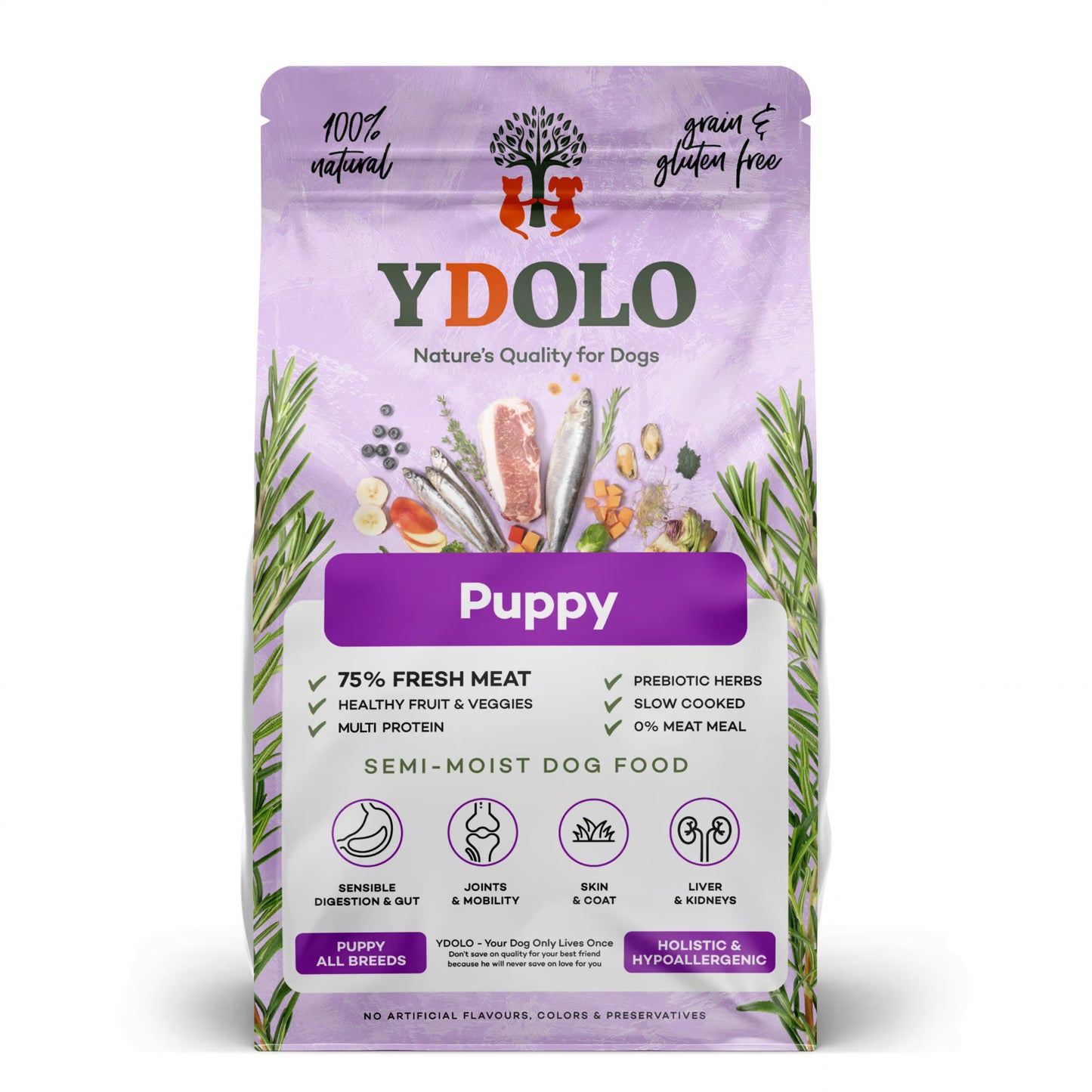 YDOLO Healthy & Pure Puppy – Semi-Moist Dry Puppyvoer (2,5 kg & 10 kg)
