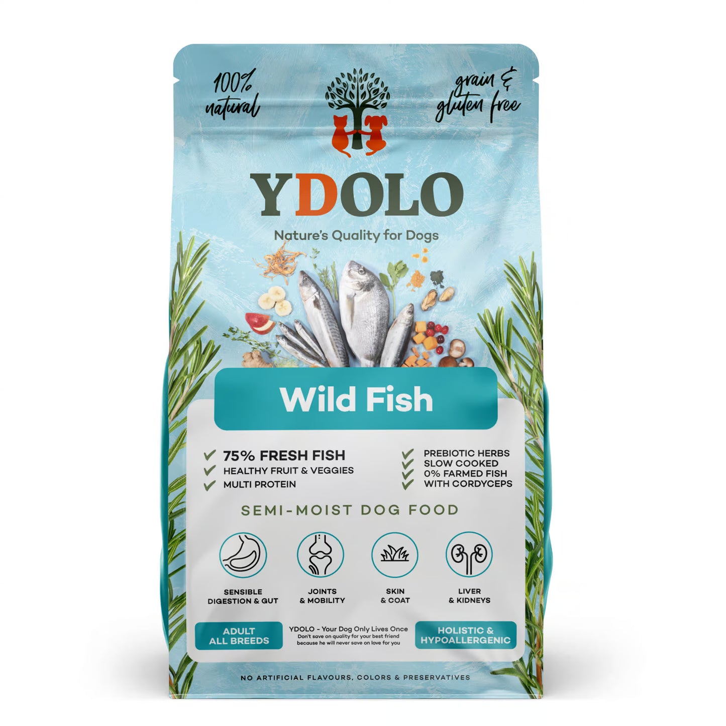 YDOLO Healthy & Pure Wild Fish – Semi-Moist Drooghondenvoer (2,5 kg & 10 kg)