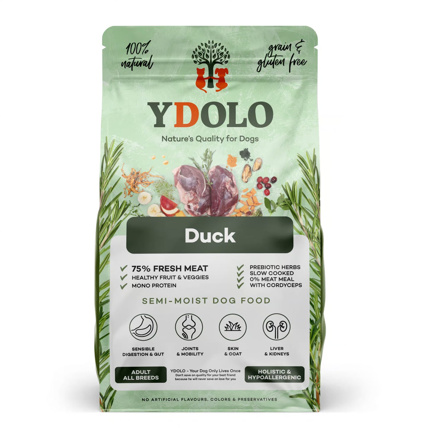 YDOLO Healthy & Pure Duck – Semi-Moist Drooghondenvoer (2,5 kg & 10 kg)