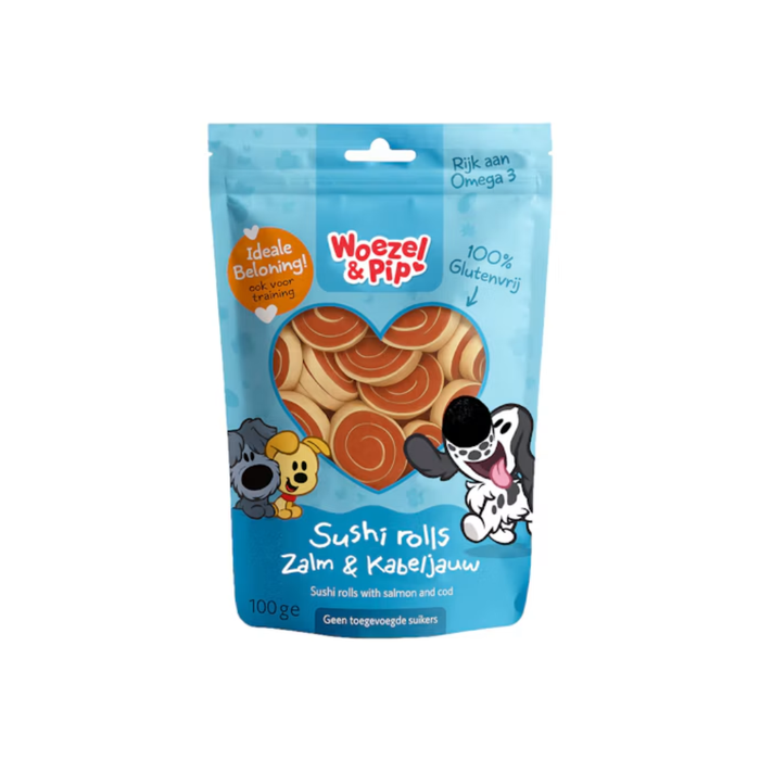 Woezel & Pip Sushi Rolls – Hondensnacks met Zalm & Kabeljauw 100 g