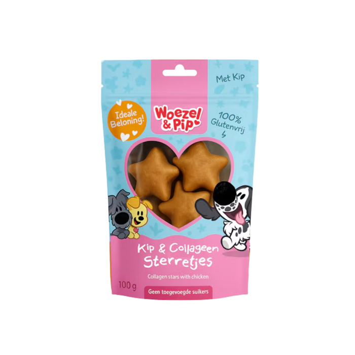 Woezel & Pip Collageen Sterretjes – Hondensnacks met Kip 100 g